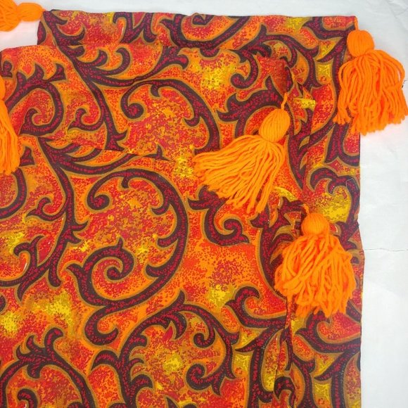 Vintage 70s Handmade Pillow Shams Set of 3 Orange Red Swirl Tassel Standard Size - Picture 13 of 16